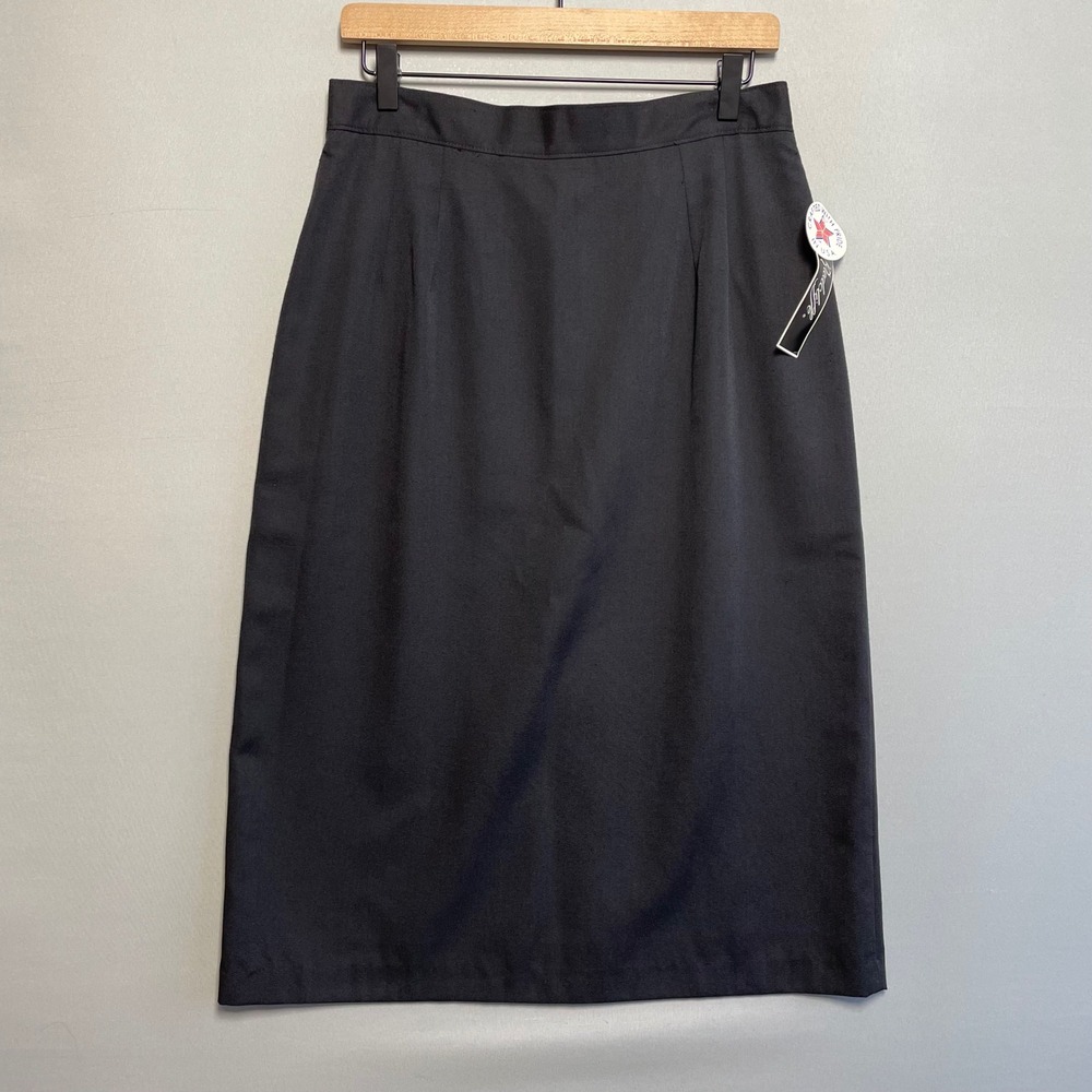 Vtg 80s Radcliffe Black Midi Skirt NWT 14 Made in USA‎ NOS Office Siren